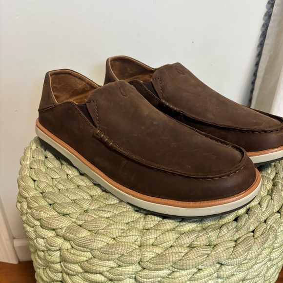 OluKai Kalia Slip-On Brown Dark Wood Leather Drop Hell Men’s Loafers Size 11 main image 11